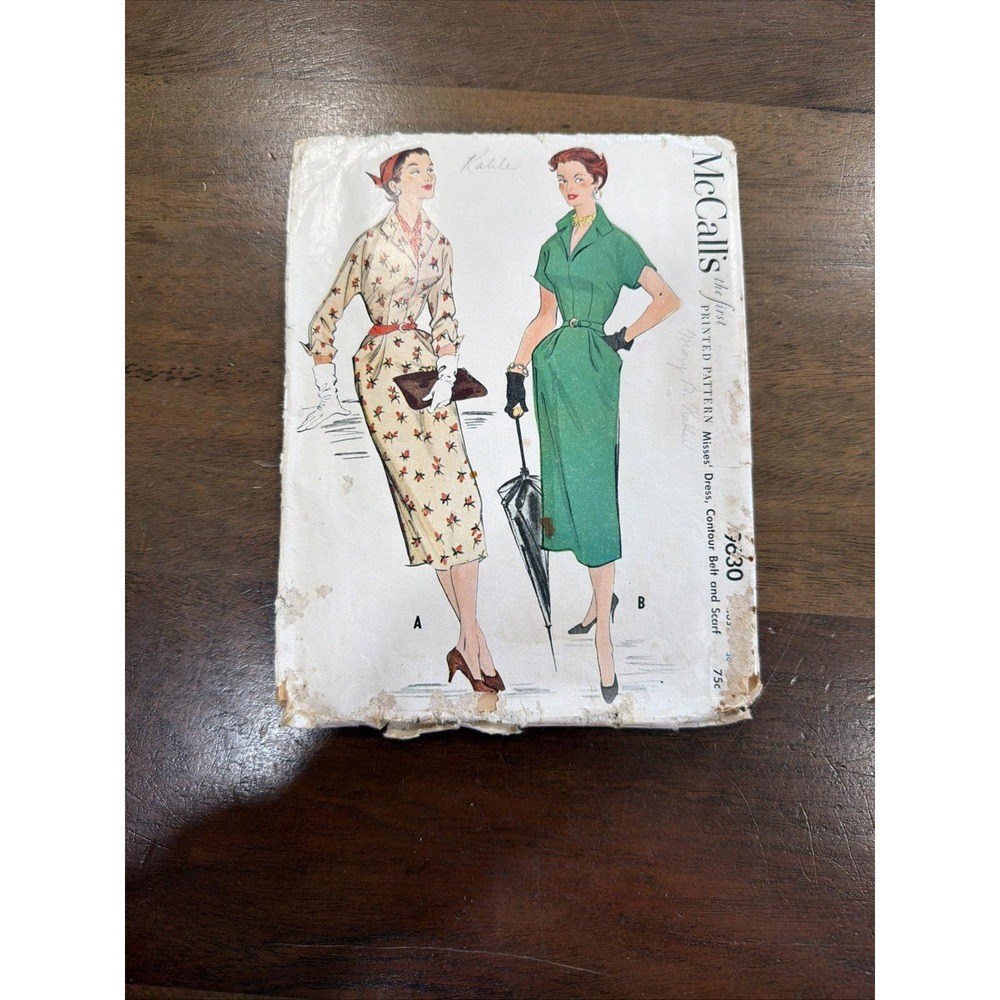 1950's VTG McCall's Misses' Dress, Contour Belt, Scarf Pattern 9630